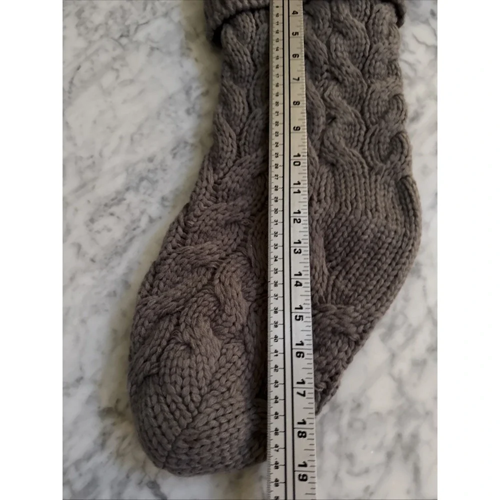 Cable Knit Christmas Stocking Gray Farmhouse Fleece Lined Cozy Cabin